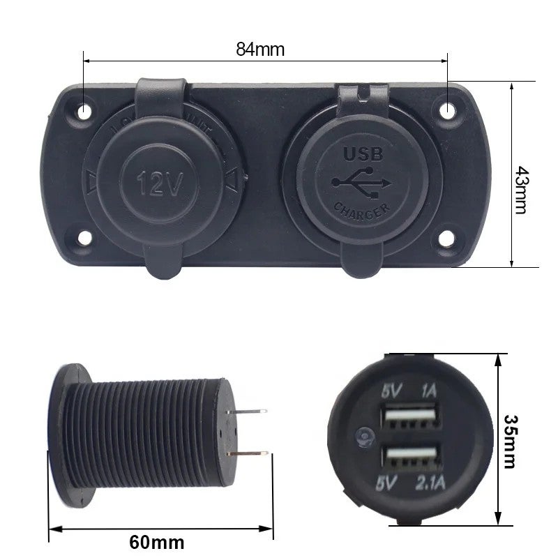 Bluejw شاحن سيارة مزدوج USB مقاوم للماء، مقبس تركيب لوحة DC 12V/24V لمحول ولاعة السجائر للقوارب، الهواتف المحمولة، السيارات - Image 3